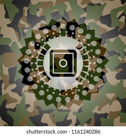 bank safe icon on camo pattern