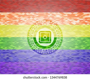 bank safe icon on mosaic background with the colors of the LGBT flag