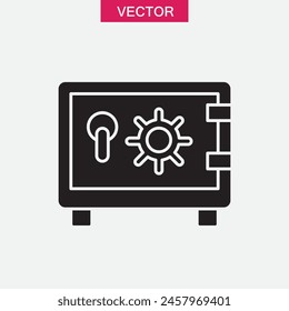 Icono de caja fuerte. Ilustración de estilo de moda plana negra de Vector seguro del banco sobre fondo blanco..eps