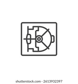 Bank Safe line icon. linear style sign for mobile concept and web design. Vault door with a lock outline vector icon. Secure banking symbol, logo illustration. Vector graphics