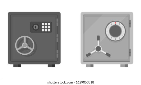 Bank Safe. Metal Deposit Safe With Money. Flat Vector Cartoon Illustration.