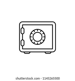 Bank safe vector icon. linear style closed safe isolated. Security single isolated modern vector line design icon safe vault. Bank line icon outline vector sign linear style pictogram. Editable stroke
