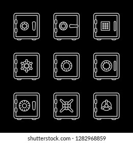 Bank safe vector icon. linear style closed safe isolated. Security single isolated modern vector line design icon safe vault. Bank line icon outline vector sign linear style pictogram. Editable stroke