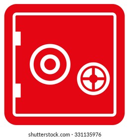 Bank Safe vector icon. Style is flat red symbol, rounded angles, white background.