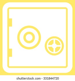 Bank Safe vector icon. Style is flat white symbol, rounded angles, yellow background.