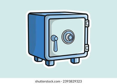 Ilustración vectorial de diseño de la etiqueta Bank Save Vault Box Sticker. Concepto de icono de objeto de finanzas comerciales. Concepto de depósito seguro, diseño de etiquetas adhesivas de caja de seguridad financiera, iconos con sombra.