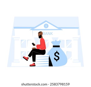 Bank Savings And Financial Management In Flat Vector Illustration Symbolizing Banking Services, Wealth Growth, And Financial Security, Isolated On White Background