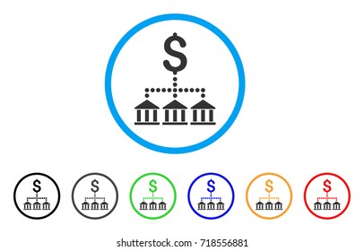 Bank Scheme rounded icon. Style is a flat bank scheme gray symbol inside light blue circle with black, gray, green, blue, red, orange variants. Vector designed for web and software interfaces.