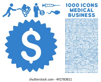 Bank Seal icon with 1000 medical business cobalt vector pictographs. Design style is flat symbols, white background.