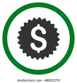 Bank Seal vector bicolor rounded icon. Image style is a flat icon symbol inside a circle, green and gray colors, white background.