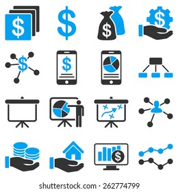 Bank Service And Business Icons. These Icon Set Uses Modern Corporate Light Blue And Gray Colors.