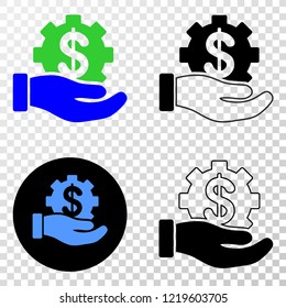 Bank service hand EPS vector pictograph with contour, black and colored versions. Illustration style is flat iconic symbol on chess transparent background.