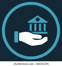 Bank Service vector icon. Style is bicolor flat circled symbol, blue and white colors, rounded angles, dark blue background.