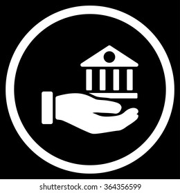 Bank Service vector icon. Style is flat circled symbol, white color, rounded angles, black background.