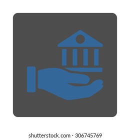 Bank Service vector icon. This flat rounded square button uses cobalt and gray colors and isolated on a white background.