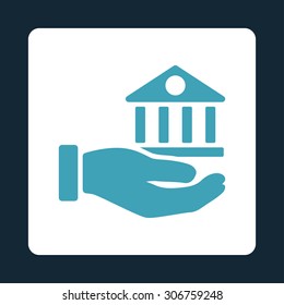 Bank Service vector icon. This flat rounded square button uses blue and white colors and isolated on a dark blue background.