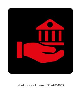 Bank Service vector icon. This flat rounded square button uses intensive red and black colors and isolated on a white background.