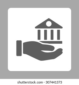 Bank Service vector icon. This flat rounded square button uses dark gray and white colors and isolated on a silver background.