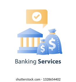 Bank services, savings account, deposit money, pension fund, financial institution, vector icon