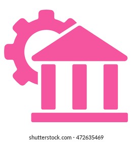 Bank Settings icon. Vector style is flat iconic symbol with rounded angles, pink color, white background.