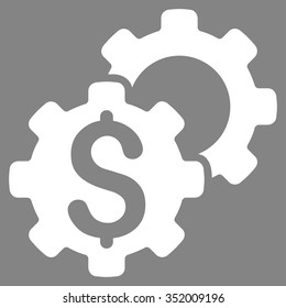 Bank Settings vector icon. Style is flat symbol, white color, rounded angles, gray background.