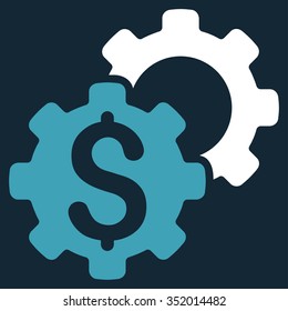 Bank Settings vector icon. Style is bicolor flat symbol, blue and white colors, rounded angles, dark blue background.