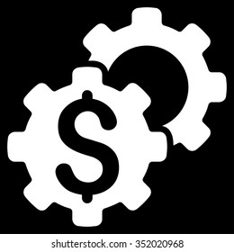 Bank Settings vector icon. Style is flat symbol, white color, rounded angles, black background.