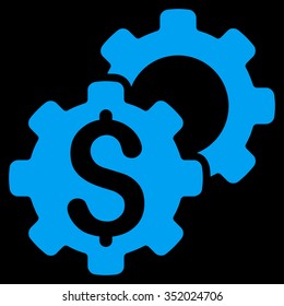 Bank Settings vector icon. Style is flat symbol, blue color, rounded angles, black background.