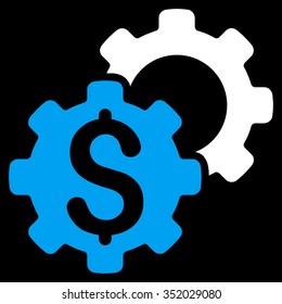 Bank Settings vector icon. Style is bicolor flat symbol, blue and white colors, rounded angles, black background.