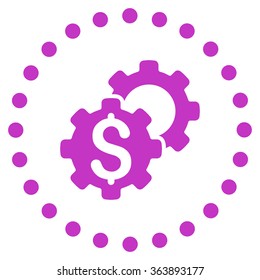 Bank Settings vector icon. Style is flat circled symbol, violet color, rounded angles, white background.