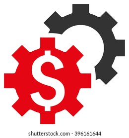 Bank Settings vector icon. Style is flat symbol, red color, white background.