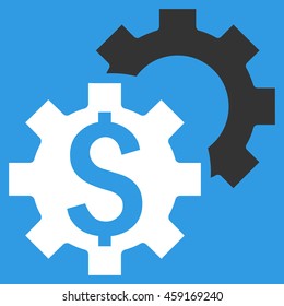 Bank Settings vector icon. Style is flat symbol, white color, blue background.