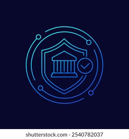 ícone de banco e escudo, design linear