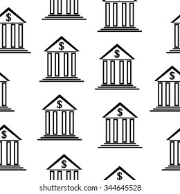 Bank sign seamless pattern on white background. Vector illustration.