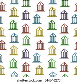 Bank sign seamless pattern on white background. Vector illustration.