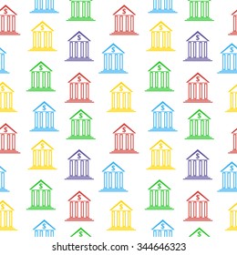 Bank sign seamless pattern on white background. Vector illustration.