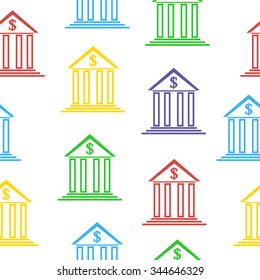 Bank sign seamless pattern on white background. Vector illustration.