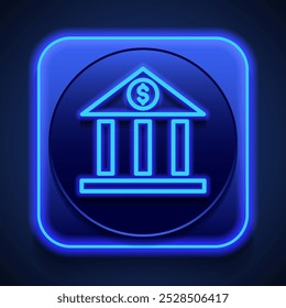 Banco simple icono Vector. Diseño plano. Estilo de neón azul en el Botón. Con shadow.ai