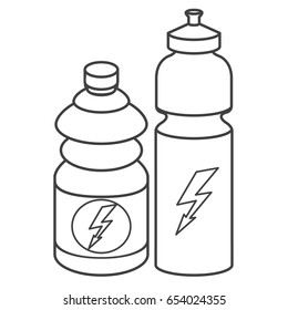 Bank of Sport Nutrition and energy drink isolated on white background. Vector illustration monochrome