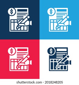 Declaración de banco azul y rojo cuatro colores mínimo conjunto de iconos