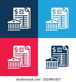 Bank Statement blue and red four color minimal icon set