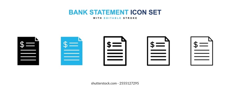 Bank statement icon collection in black and blue colors