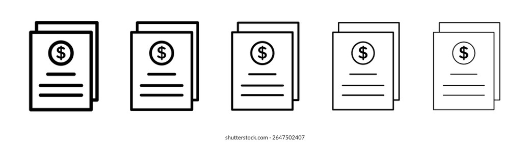 Conjunto de gráficos do ícone do extrato bancário. estilo de linha de traçado moderno