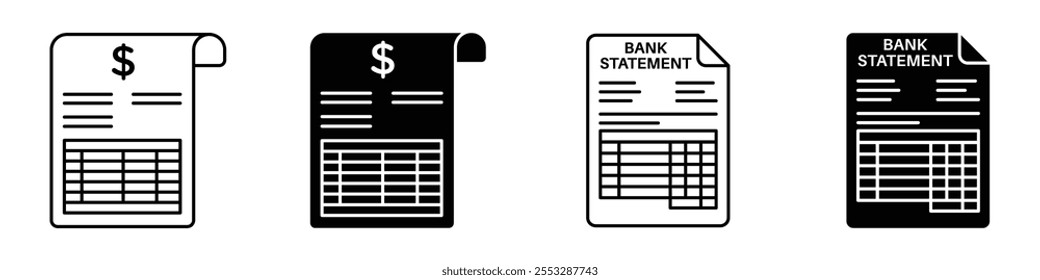 Ícone de extrato bancário definido como vetor. EPS10