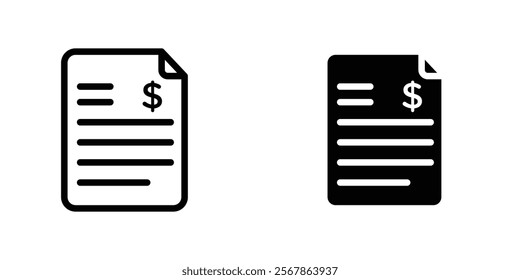 Bank statement icons collection in Filled flat and thin line style.