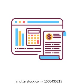 Bank Statement Line Color Icon. Internet Banking Receipt Concept. Sign For Web Page, Mobile App, Banner, Social Media. Editatable Stroke.