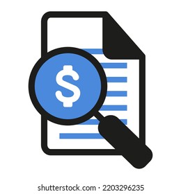 Bank Statement magnifying review icon. Financial Statement vector illustration