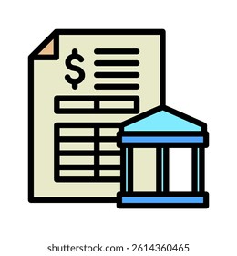 Bank Statement mini illustration colored outline icon, use for taxation, economy, business, finance, UI, UX kit, app and web development, digital or print.