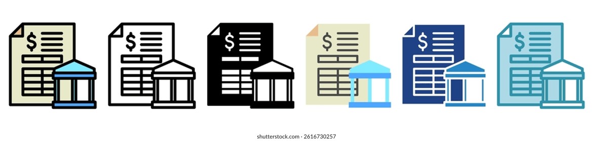 Bank Statement multi style, mini illustration icon set. outline, flat, glyph, line color. vector for UI, UX, app and web, digital or print, related to Taxation, finance, audit and more.