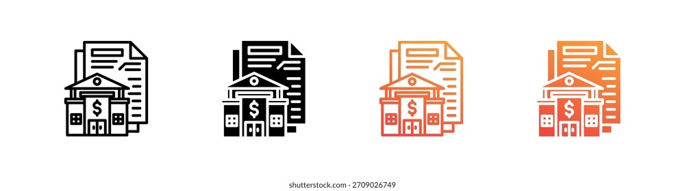 Bank Statement Multiple Style Icon Set Vector